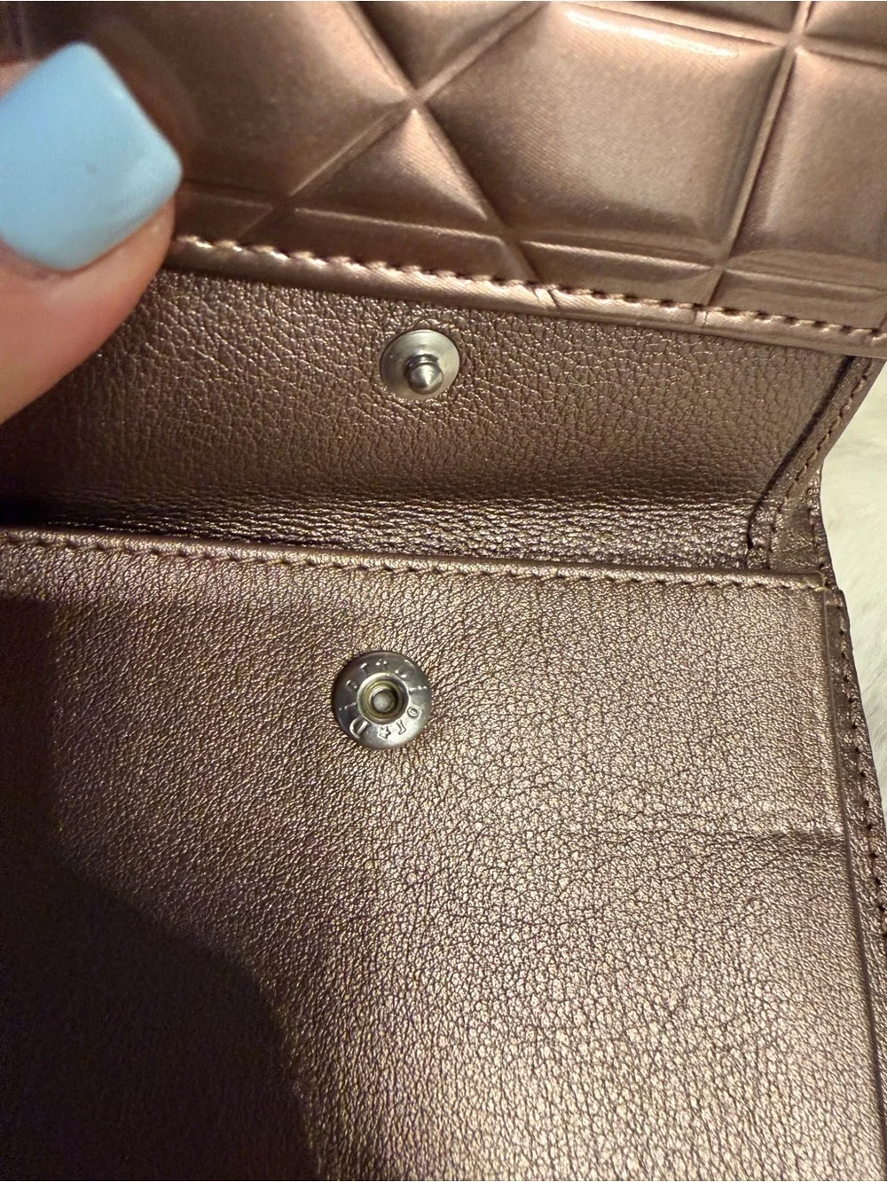 Dior Metallic Rose Gold Quilted Small Wallet with Dior Charms
